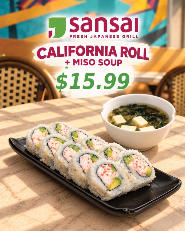 California Roll + Miso Soup.